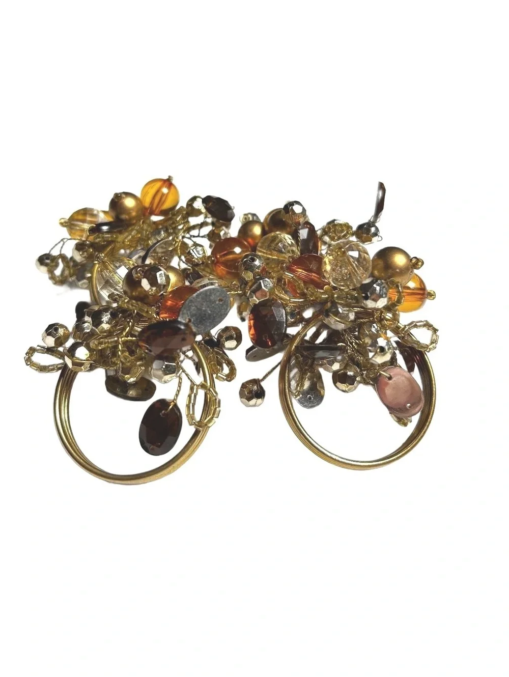 Vintage Cluster Bead Gold Tone Napkin Rings Set of Four